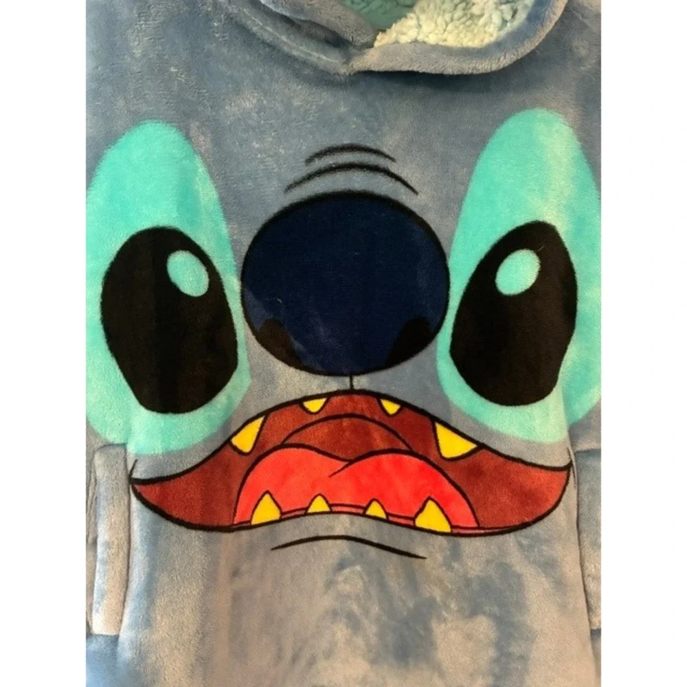 Disney Stitch Wearable Blanket Hoodie Kids One Size Blue Excellent Sherpa Plush